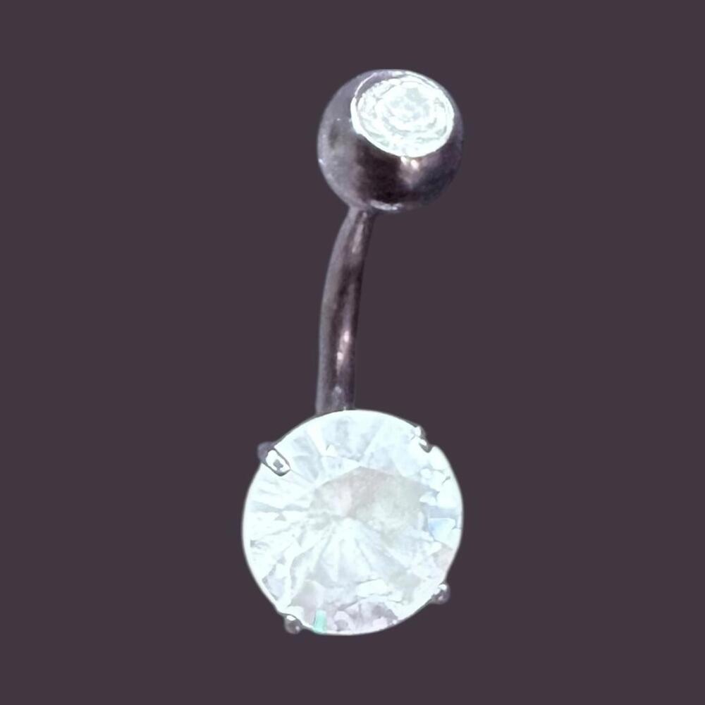 Vintage Belly Button Ring with Clear Gemstones